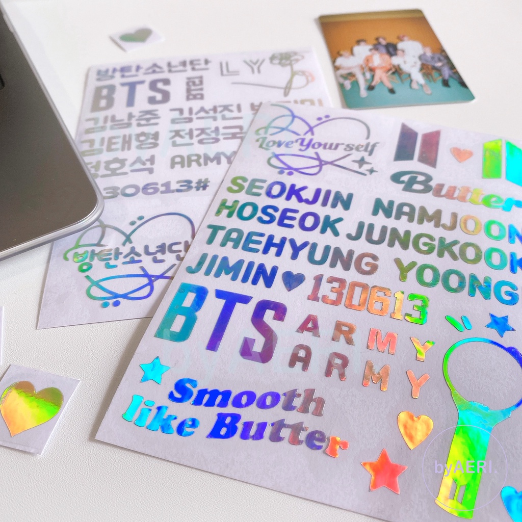 BTS HOLOGRAM STICKER SHEET (B T S Stiker Hologram Lembaran Cutting) A6 SIZE