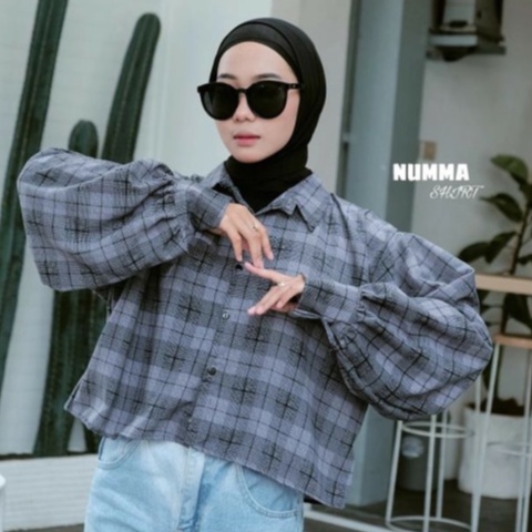 KEMEJA CROP TARTAN | KEMEJA KOTAK - KOTAK MOTIF FLANEL | KEMEJA WANITA OVERSIZE CROP LENGAN PANJANG