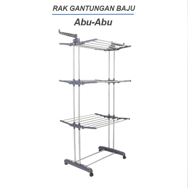 Rak Jemuran Baju Hanger Baju Stand Hanger 3 Tingkat Free Roda Rak Serbaguna