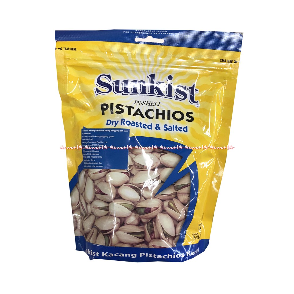 Sunkist Pistachios 454gr Dry Roasted &amp; Salted Pouch Kacang Pistacios Sun Kist Sankis Peanut Pista Chios Kacang Pistachio Panggang