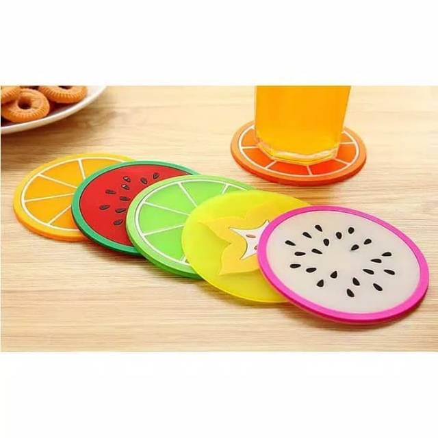 Tatakan karet gelas cangkir motif irisan buah anti slip