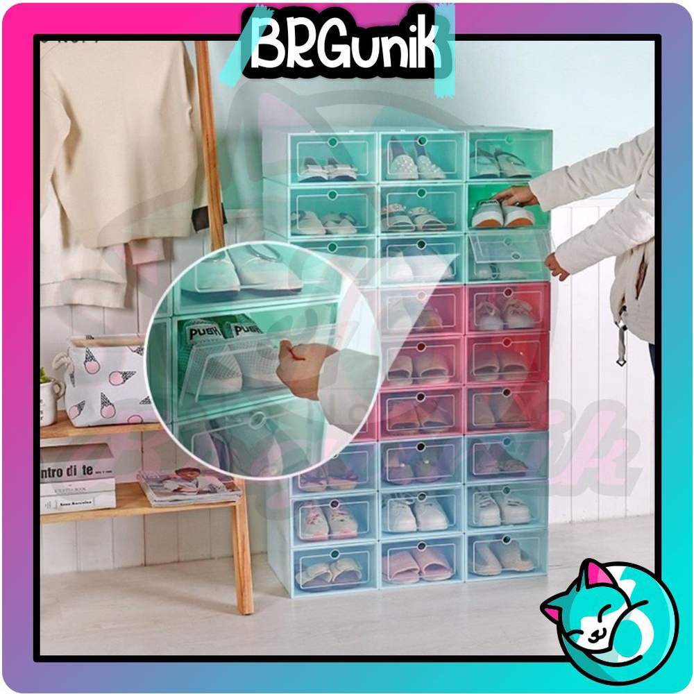 BRGUNIK Kotak Sepatu Transparan Tebal Serbaguna Shoes Box Tempat Penyimpanan Sandal R131