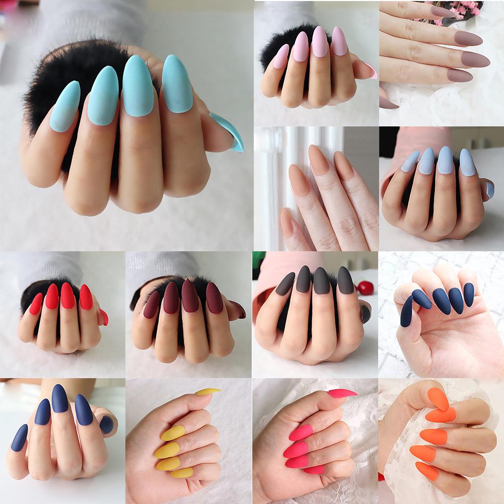 【TK】24pcs/Bag Matte Water Drop False Nail Tips Nail Decoration Nail Art Design Manicure Tool