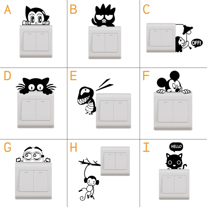 Wall Sticker Saklar Lampu Rumah Karakter Lucu Unik Stiker Cutting - Hitam