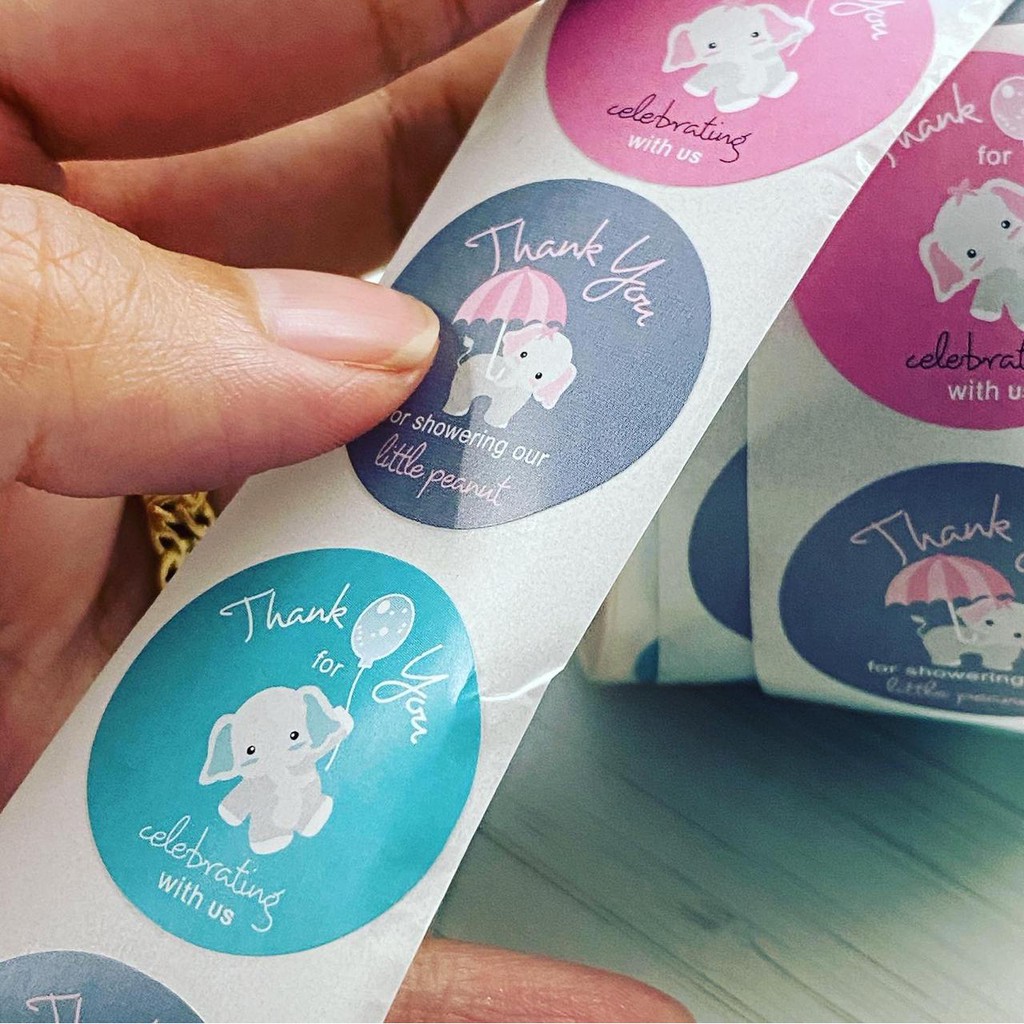 

Stiker Label Sticker Thank You Celebrating with us Baby Shower Segel Seal Event Acara Gajah Elephant