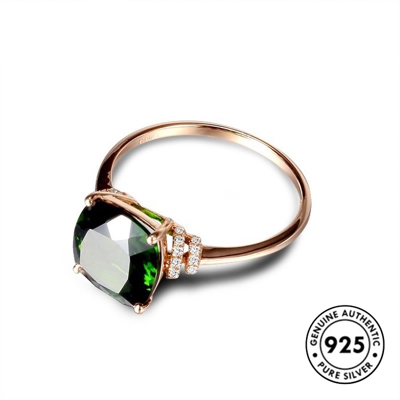Cincin S925 Silver 18k Rose Gold Hijau Harta Karun