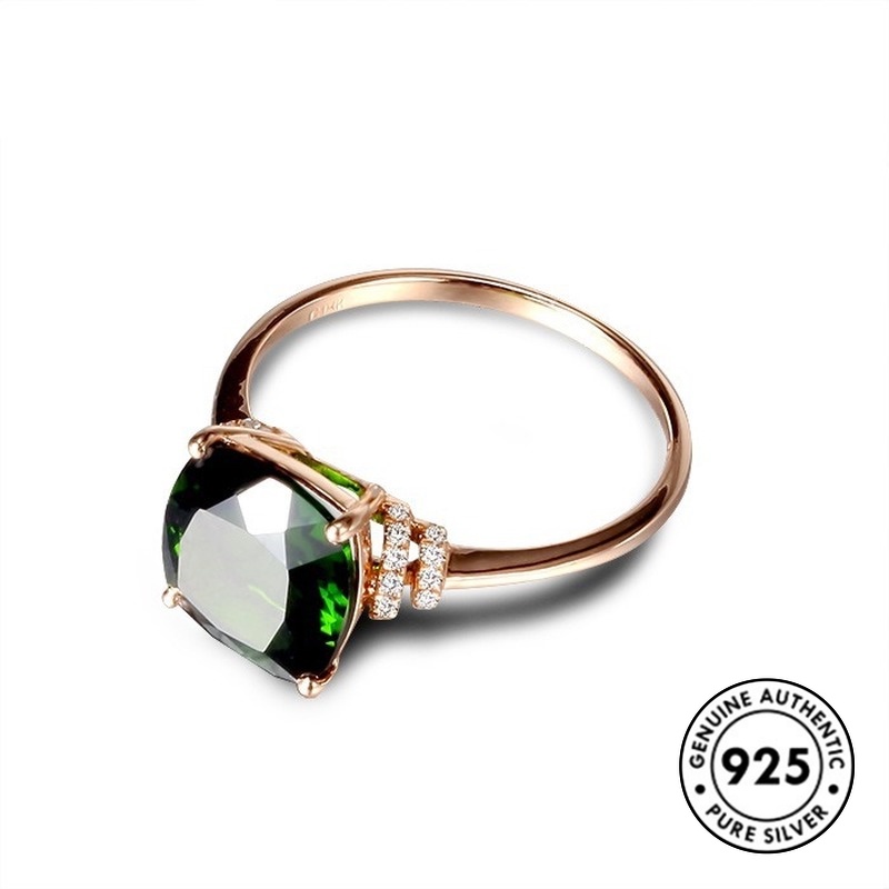 Cincin S925 Silver 18k Rose Gold Green Harta Karun Untuk Wanita