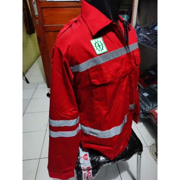SERAGAM SAFETY MERAH HSE KANCING DAN RESLETING