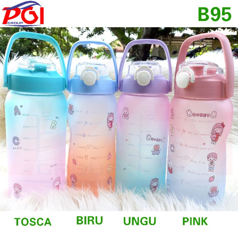 B ( B00095 ) BOTOL MINUM KOREA VIRAL TUMBLER MOTIVASI MINUM 2 LITER / HARGA GROSIR