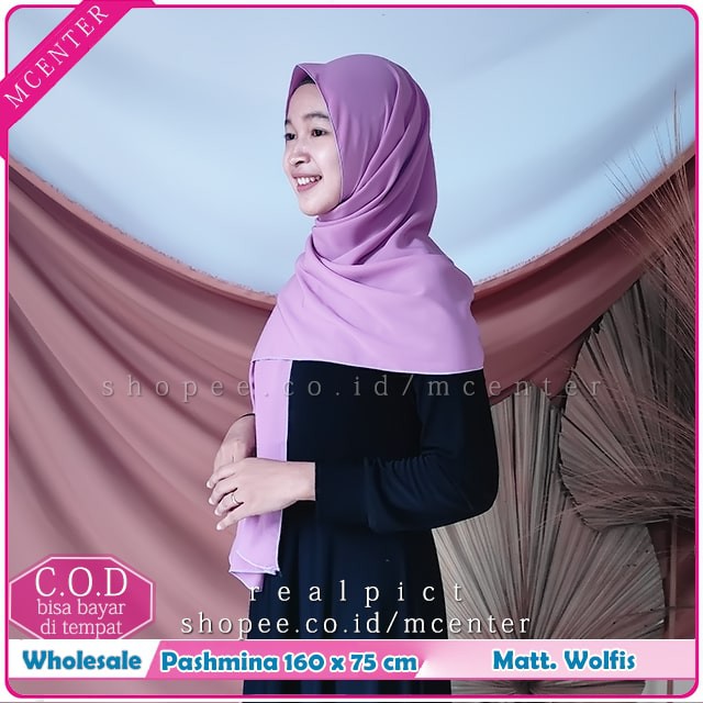 Pashmina Wolfis 160x75 cm syari Woolpeach Pasmina Ala Sabyan Malay Crepe Polos