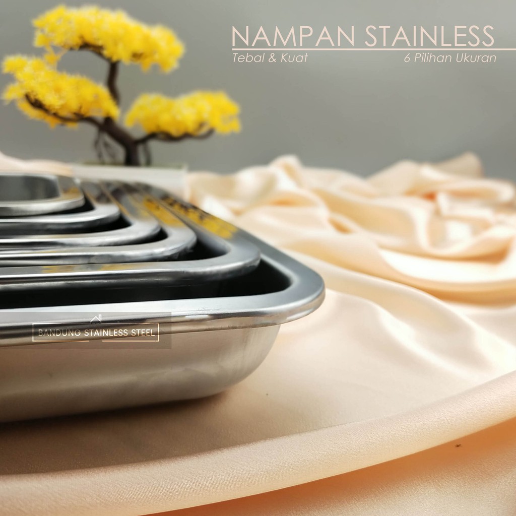 Nampan baki stainless steel tebal 40x30x4.8cm kuat food tray