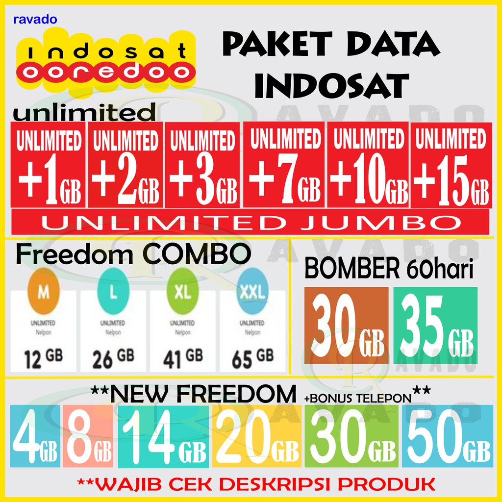 Paket Internet Kuota Vocer Indosat Unlimited Jumbo New Freedom Internet Combo Shopee Indonesia