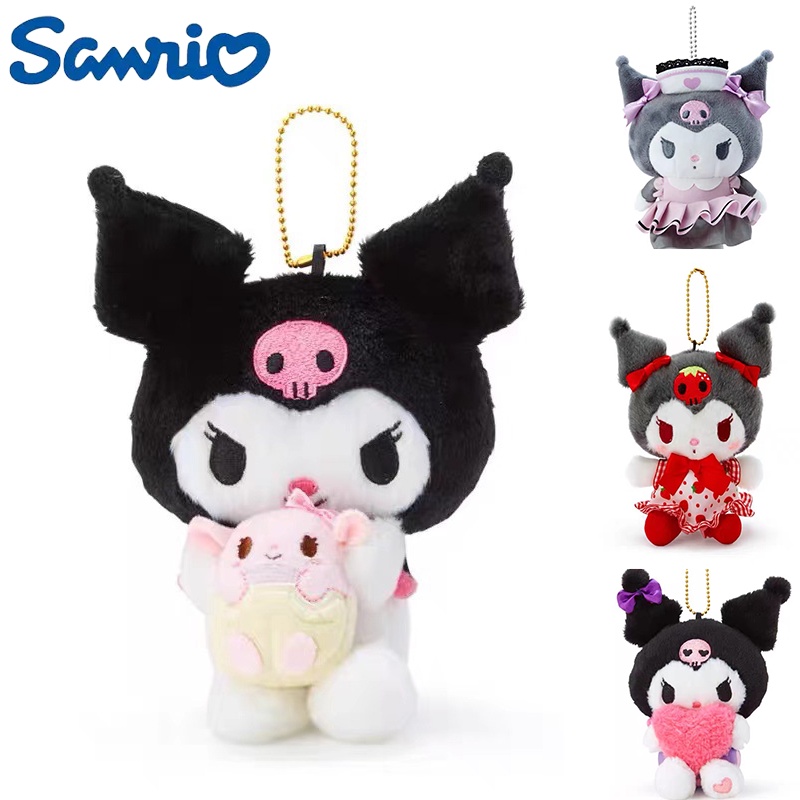 12cm Kawaii Sanrio Kuromi Plush Toy Anime Cartoon Stuffed Doll Figure Keychain Pendant Keyring Children Birthday Gifts