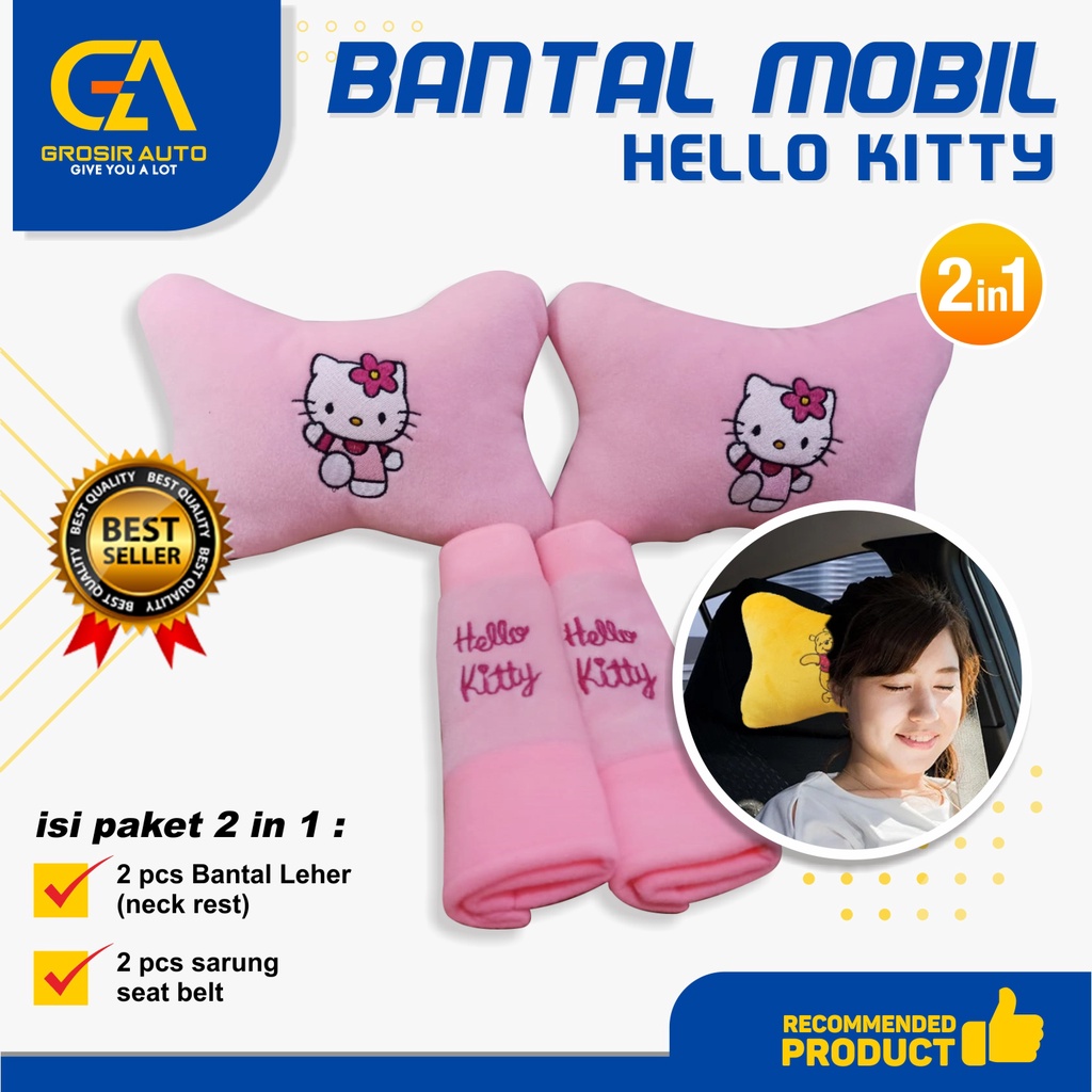 Bantal mobil senderan kepala Hello Kitty Nyaman Dipakai / Bantal Mobil Karakter