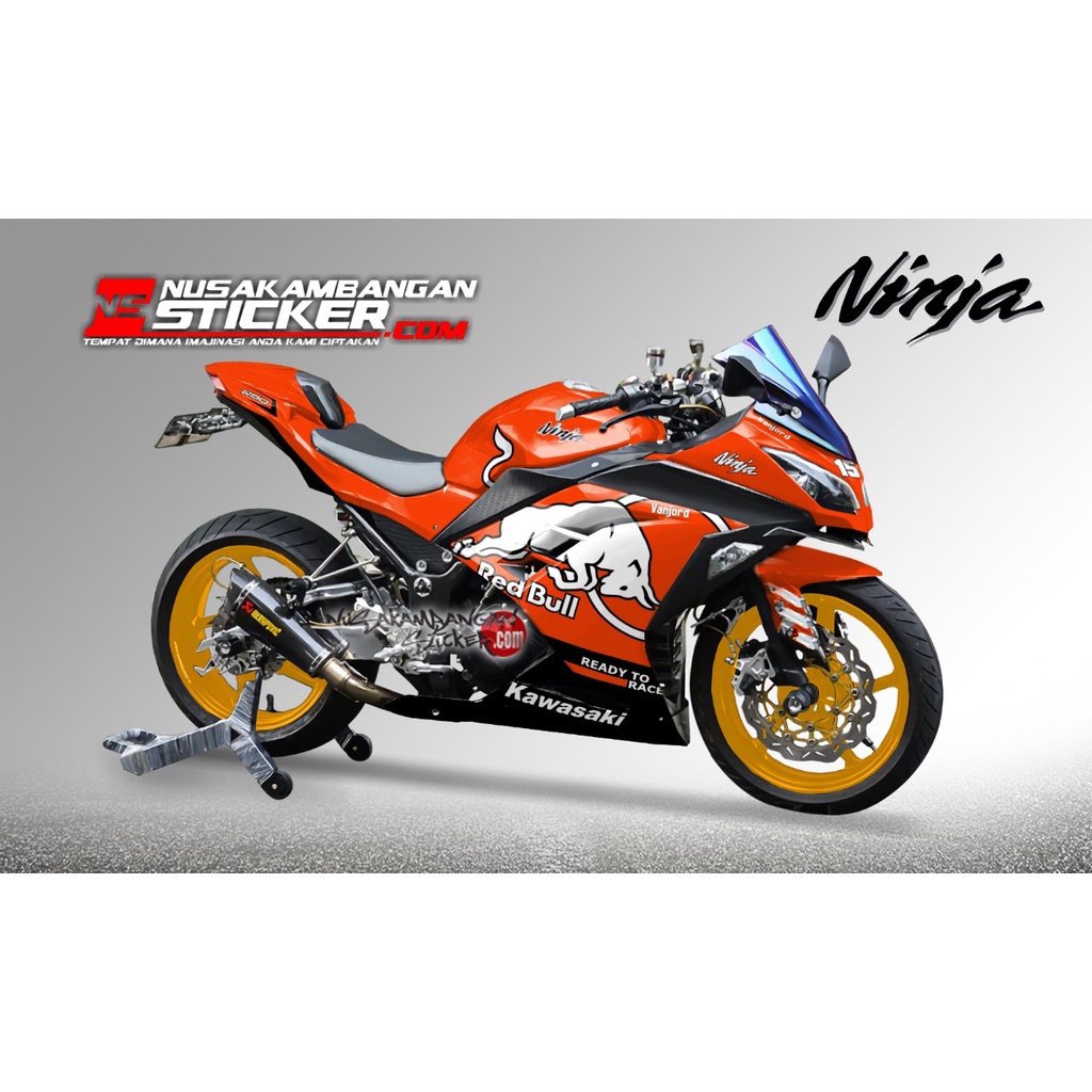 Decal Stiker Motor Kawasaki Ninja 250 fi Full Body Oranye Red Bull Grafis Racing Team Sticker Varias