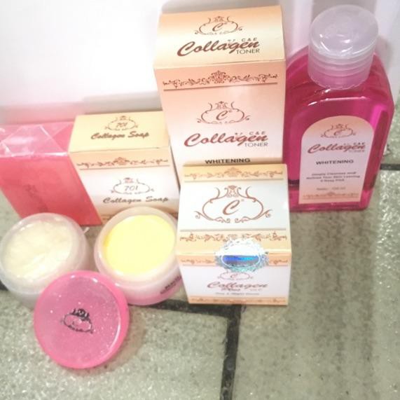 NEW Φ  - Paket Collagen / day & night cream , toner + vit E , whitening soap collagen 701 AR4...
