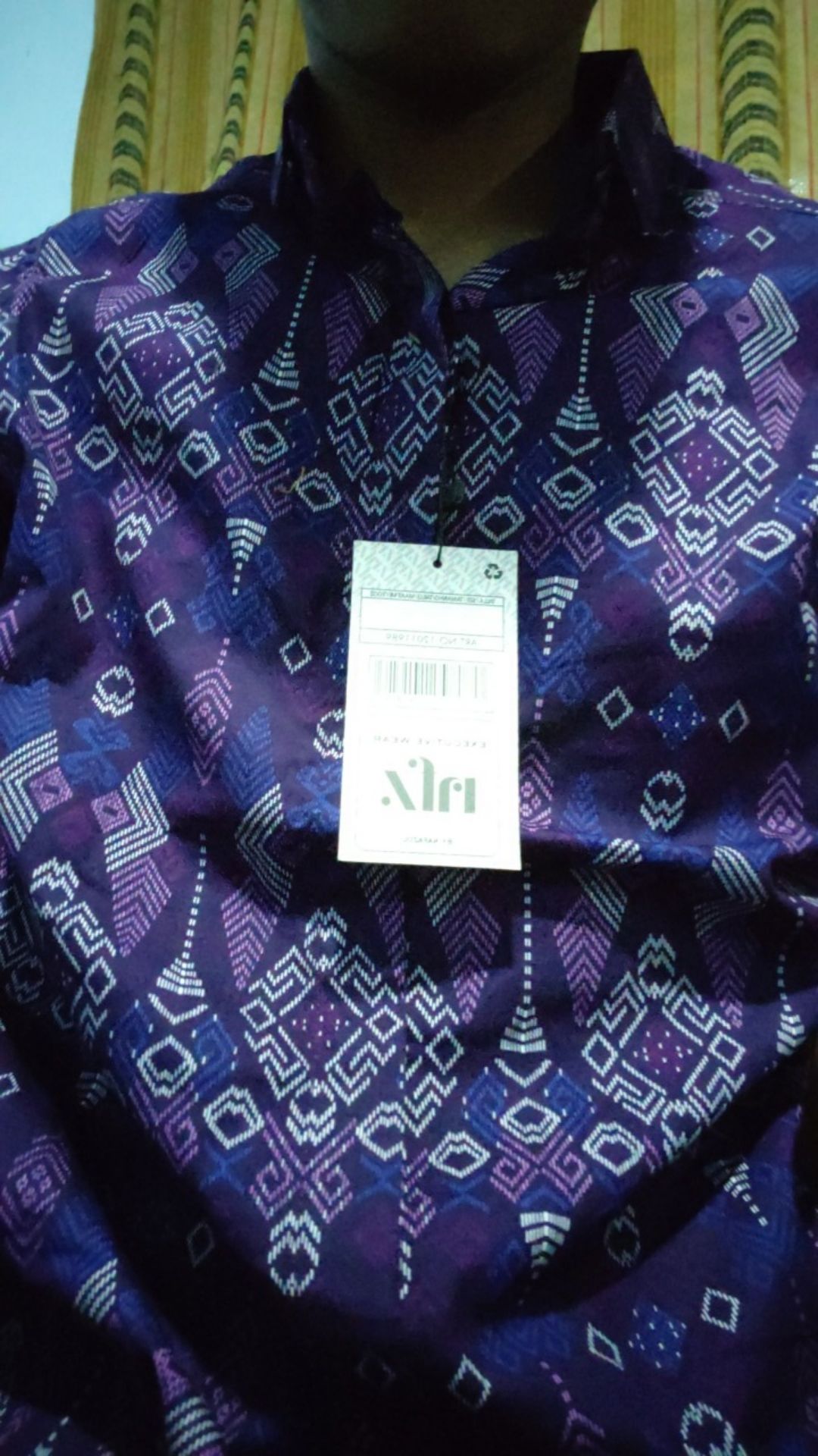 [blessing] 6500 Kemeja Batik Pria Slimfit Songket Ungu Long Murah