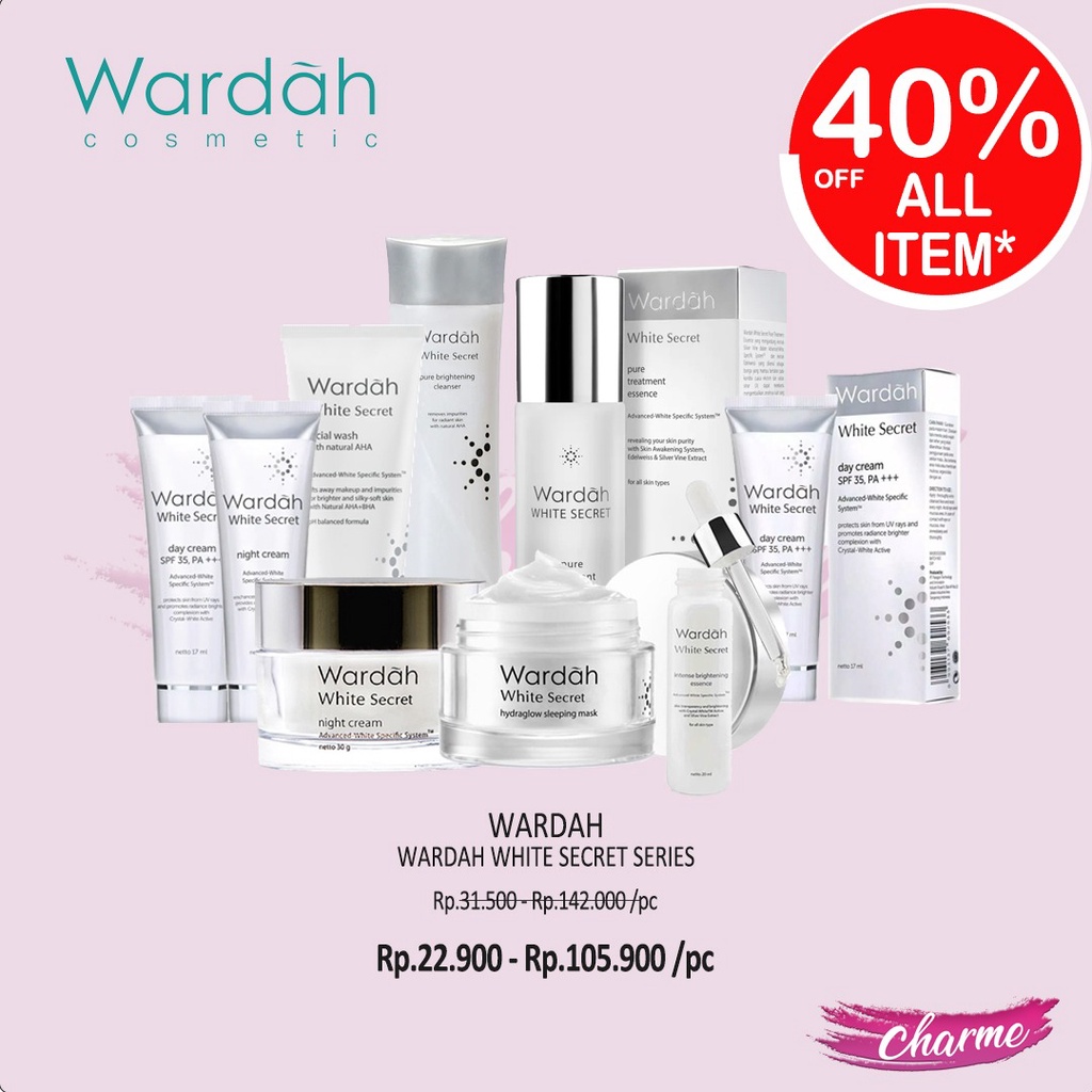 (READY &amp; ORI!) Wardah White Secret Facial Wash Cleanser Sleeping Mask Day Night Cream Essence Serum