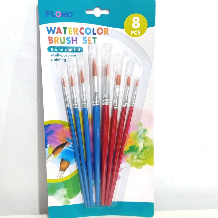 Set Kuas Flomo Water Colors Brush Multi Purpose Painting Round and Flat