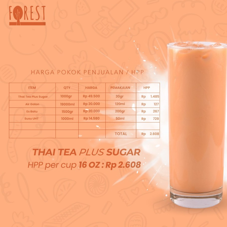 Bubuk Minuman Rasa THAI TEA 1000g PLUS GULA - Forest Bubble Drink