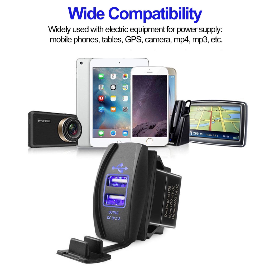 3.1A Dual USB Socket 12V 24V Charger Adapter Waterproof LED