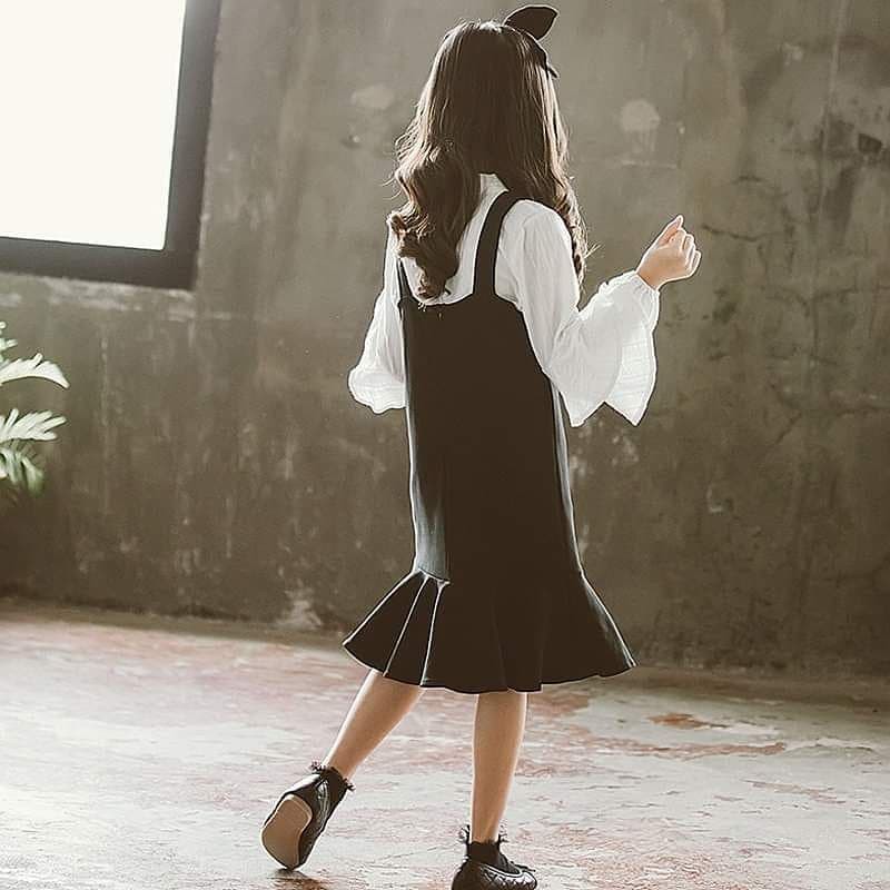 Setelan Overall Dress Anak Perempuan Western Black And White