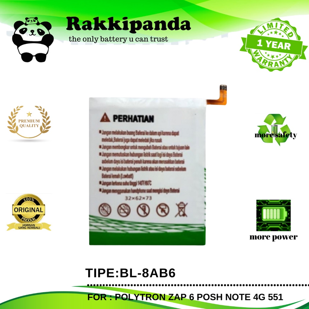 R/K- RakkiPanda - BL-8AB6 BL 8AB6 BL8AB6 Polytron Zap 6 Posh Note 4G 551 Batre Batrai Baterai