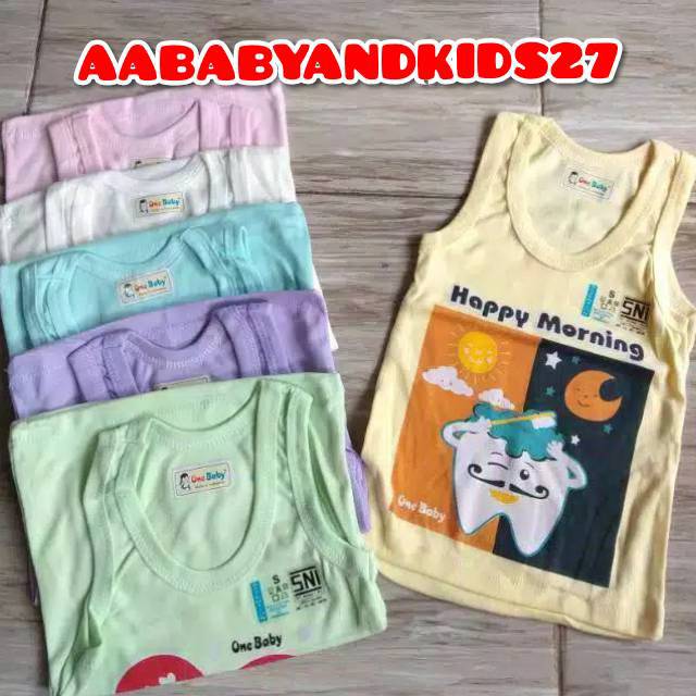 3PC KAOS BAYI TANPA LENGAN ONE BABY BERGAMBAR UKURAN S-XL LEMBUT DAN SNI