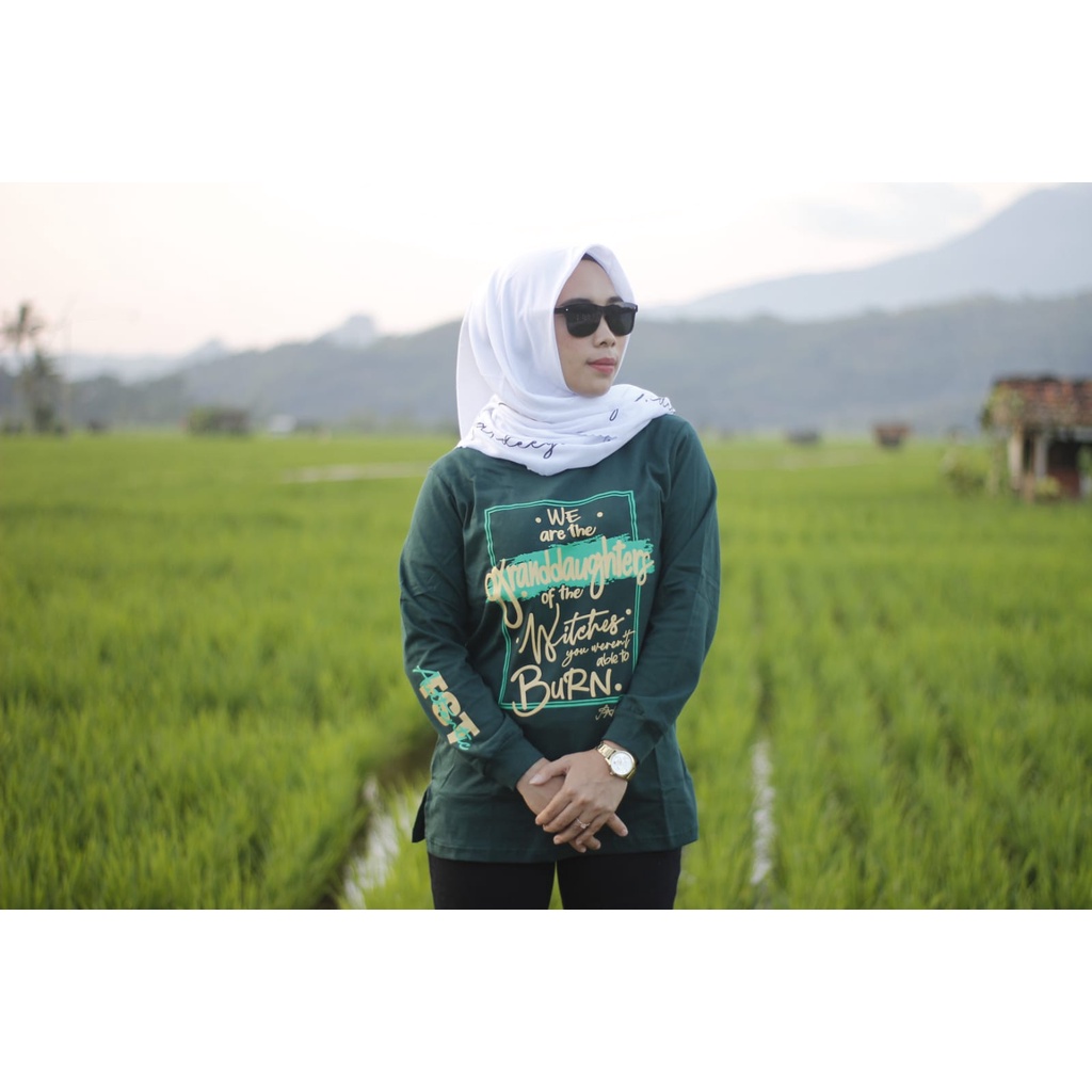 Kaos Wanita Lengan Panjang FST Hijau Botol New