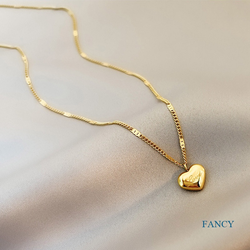 Kalung Rantai Liontin Hati Bahan Alloy Warna Emas Untuk Wanita