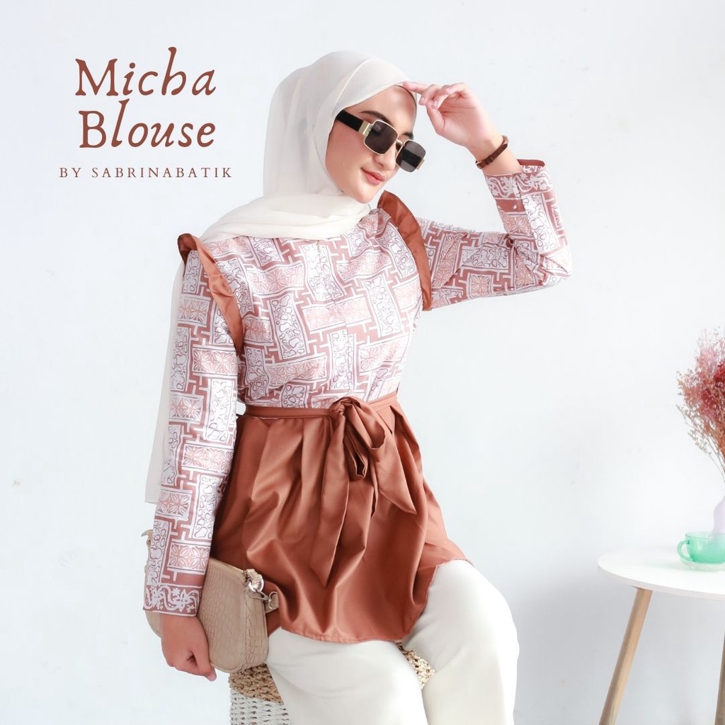 Micha Blouse Atasan Batik Kerja Kantor Wanita Cantik Modern Cap Katun Kekinian Busui