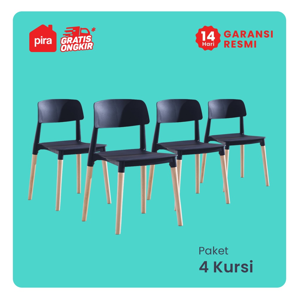 Pira -  Ethan DC Kursi Makan / Kursi Belajar /  Kursi Teras / Kursi Santai / Kursi Cafe-Black 4 Pcs