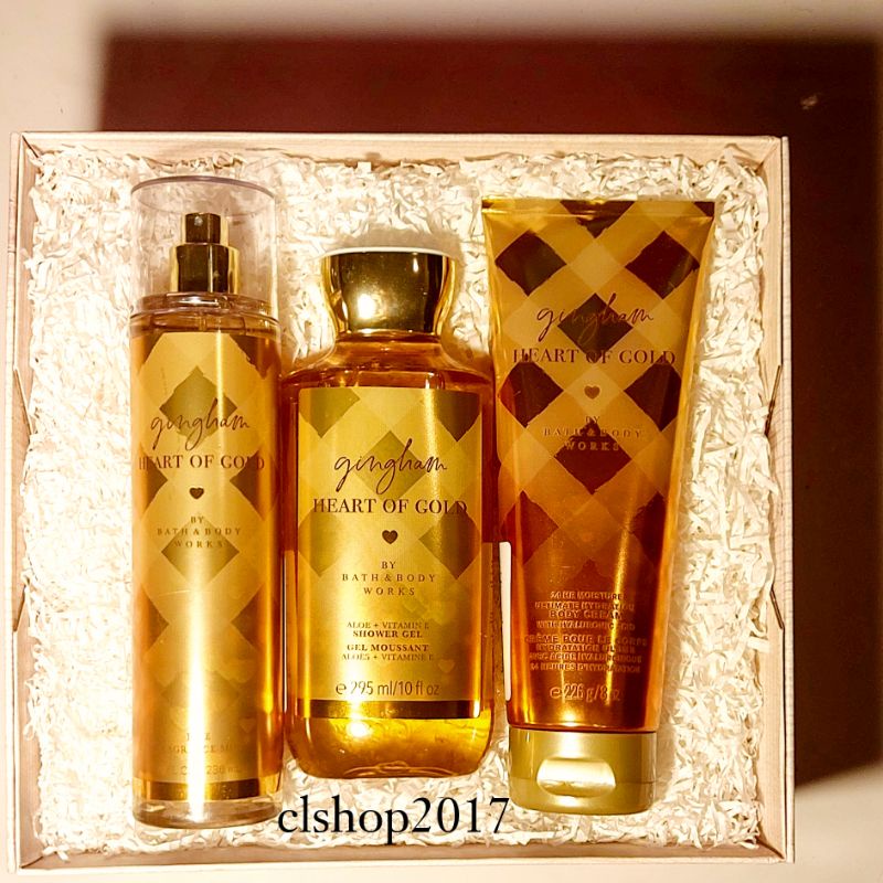 BBW GINGHAM HEART OF GOLD GIFT SET PAKET BATH &amp; BODY WORKS