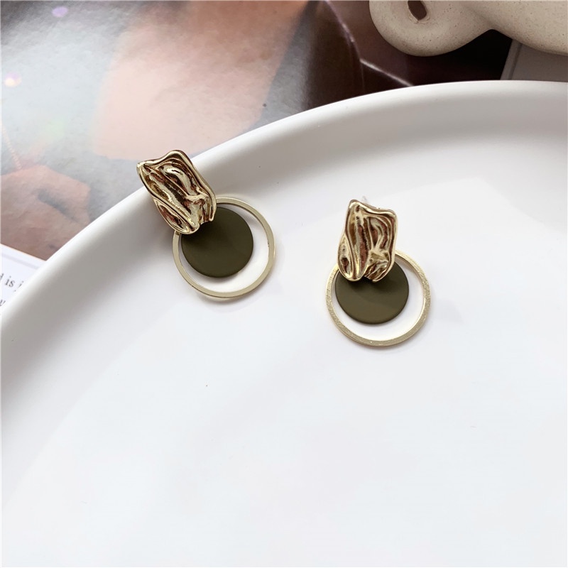 Anting Tusuk Gantung Bahan Sterling Silver 925 Desain Geometri Asimetris Gaya Koreaunik Untuk Wanita