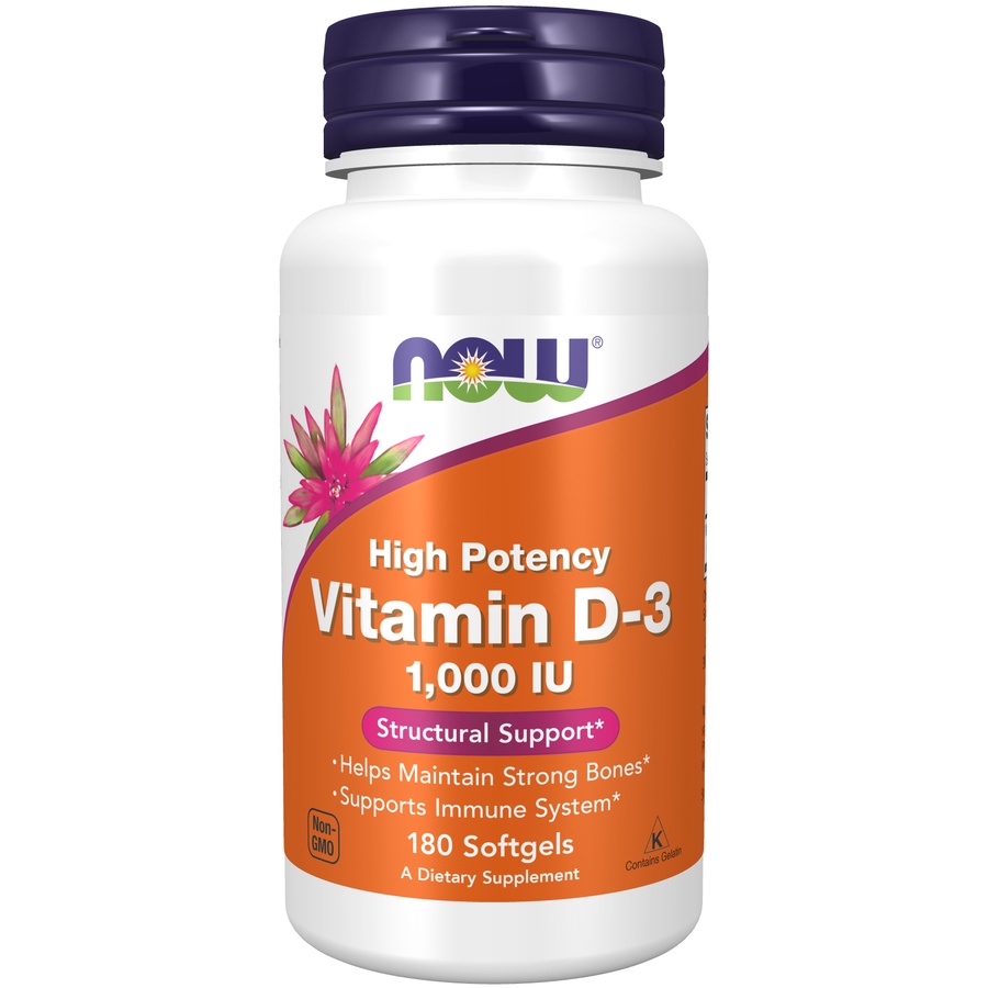 NOW FOODS Vitamin D3 1000 IU High Potency 180 softgel - Vit D MADE IN USA