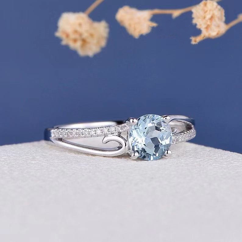 Cincin Nikah Silver S925 Hias Kristal Berlian Aquamarine Untuk Wanita