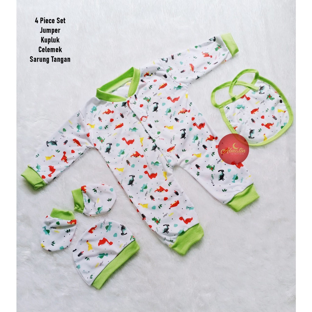 4 IN 1 Jumper SET Bayi Slaber Topi dan Sarung Tangan/Sleepsuit Bayi Jumsuit