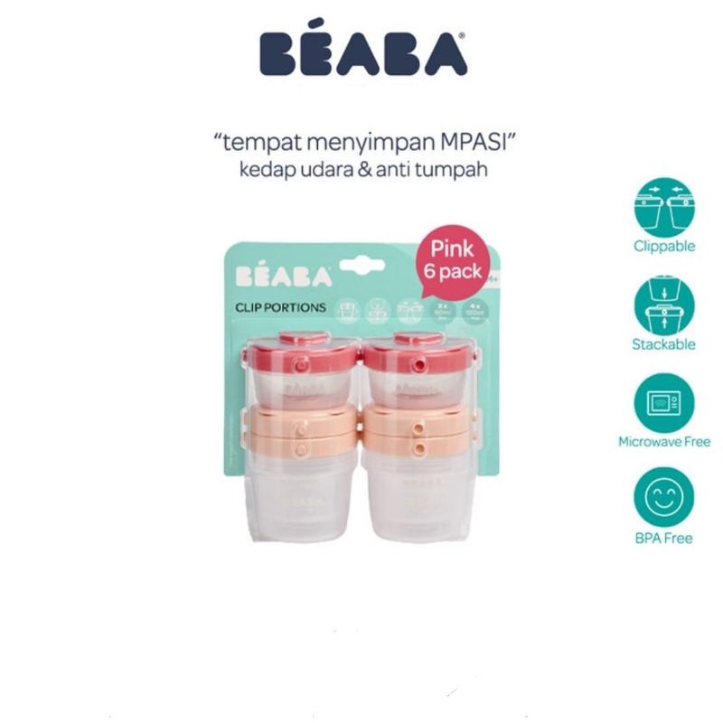 Beaba Set 6 Portion Clip 60ml/120ml - Kontainer Makanan Bayi Isi 6 Pcs