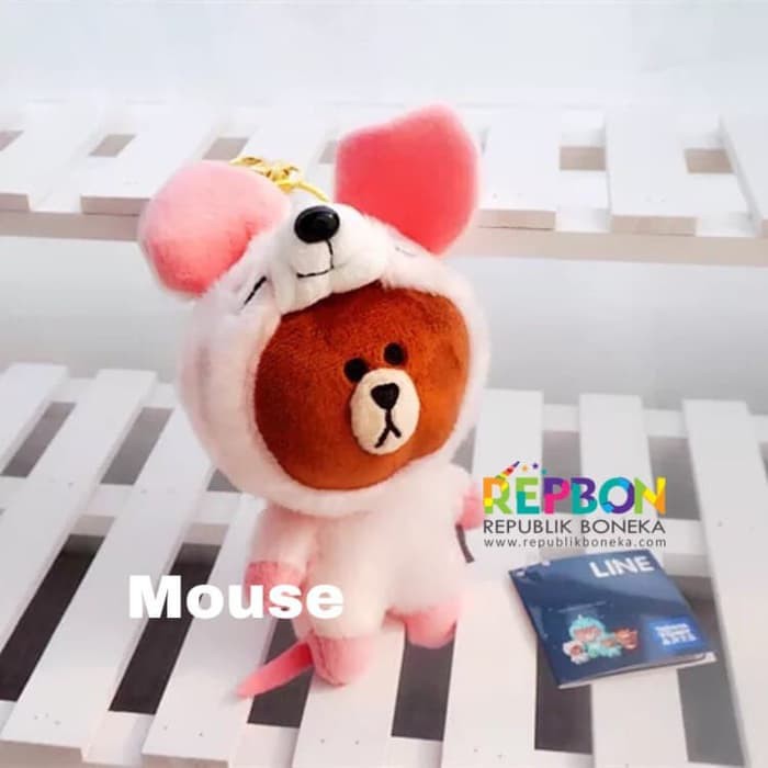 BONEKA LINE JUNGLE MOUSE RAT TIKUS KEYCHAIN GANTUNGAN KUNCI