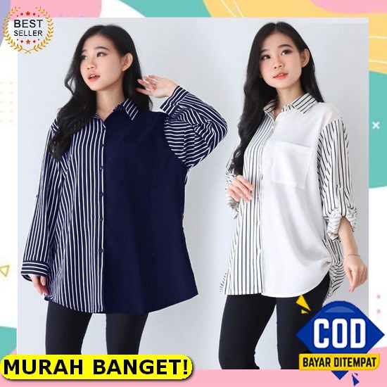 Blouse Wanita Korean Style Lengan Pendek Jumbo Ld 120 Hitam Putih Polos Atasan Big Size Murah Kekini