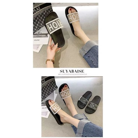 IDEALIFESHOES SANDAL OUTDOOR TEBAL TULISAN RIOH BERKUALITAS SANDAL SELOP SLIP ON FLAT RUMAH Non-slip Santai Empuk Nyaman Polos Elegan Sandal Rumah RIOH