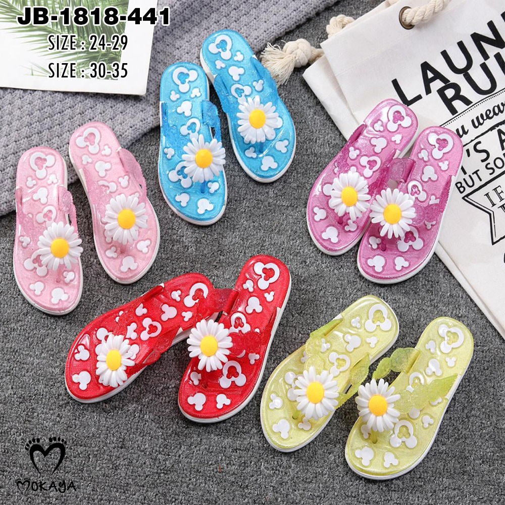 Sandal Jepit Anak cewek Bunga Aster Cantik Keren Import Mokaya/ Size 30-35 (JB-1818-441)