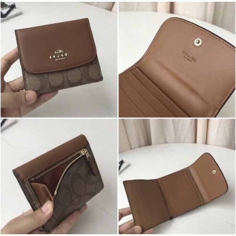 Coach Small Wallet In Signature Canvas Saddle Khaki (F87589)