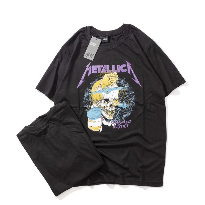 kaos Uniqlo t-shirt logo / kaos branded / kaos tumblr / kaos pria / kaos wanita / uniqlo kaos lengan pendek-Metallica hitam