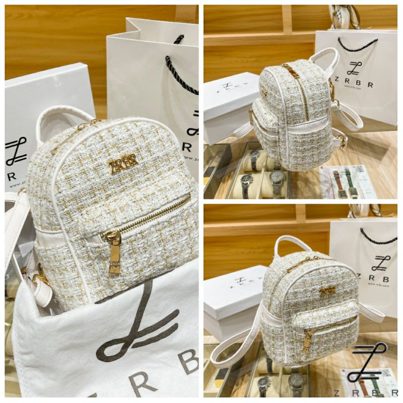 ZRBR - Tas Ransel Wanita Import Backpack Mini Cewek Stylish Korea - Tweed Trapez Backpack #9037-4