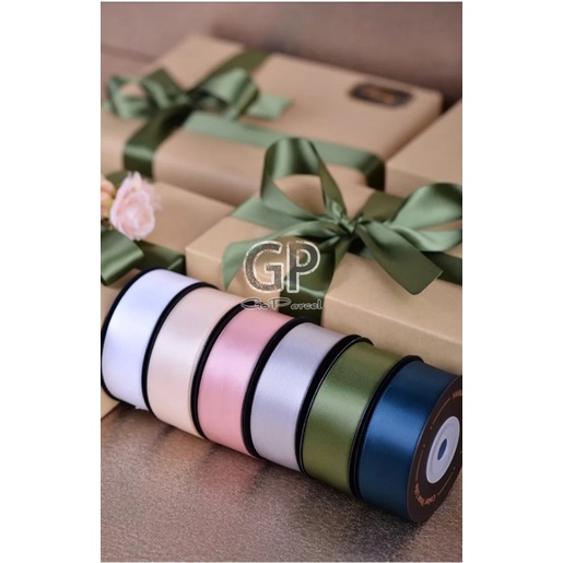 ( Rol 20 Yard ) PITA SATIN 25 MM ( 1 IN ) POLOS 1 INCH - SATEEN RIBBON - PITA KADO 2,5 CM