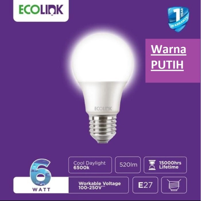 PROMO BELI 3 GRATIS 1 Lampu Bohlam LED Bulb 6 Watt 6Watt 6W 6 W Putih ECOLINK