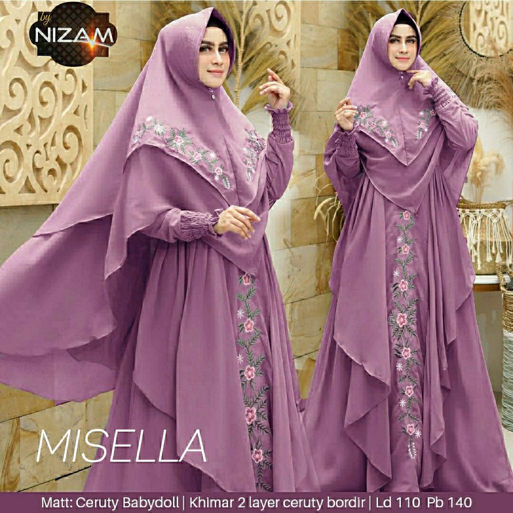 GAMIS SYARI MISELLA CANTIK DAN ANGGUN ORIGINAL NIZAM BAHAN CERUTY BABYDOLL FULL FURING BORDIR BUNGA 