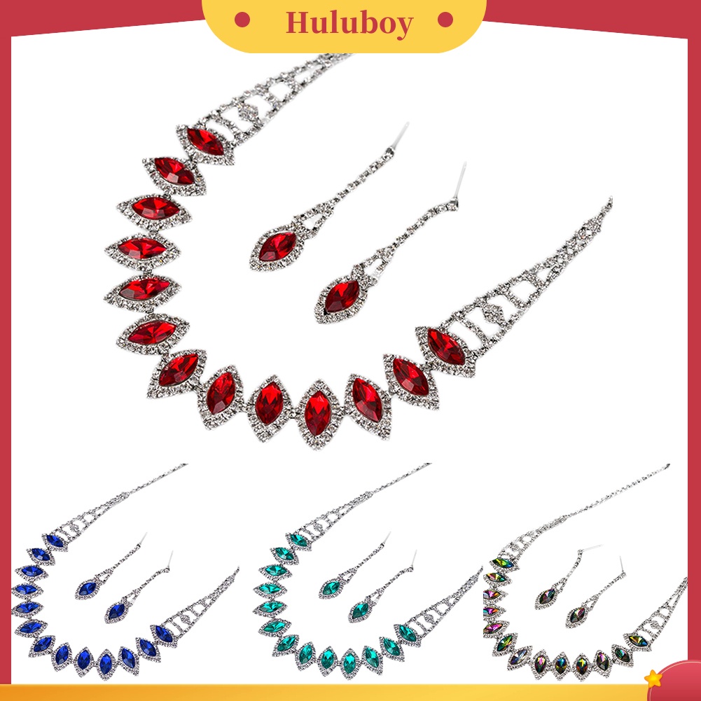 Hu Hu Hu Hu Hu Alat Bantu Pasang Kacamata♡ Set Anting Tusukkalung Liontin Bentuk Tetesan Air Hias Berlian Imitasi Untuk Wanitapengantin