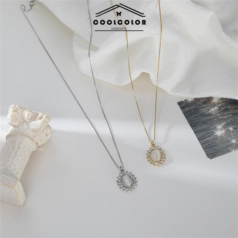 COD❤️Kalung Wanita Korea Fashion Anti Karat dan Anti Luntur Retro Light Luxury Opal  All-Match Hadiah Ulang Tahun Sederhana Aksesoris Fashion Murah Impor